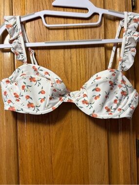 Abercrombie & Fitch White Bikini Top with Orange Peach Print